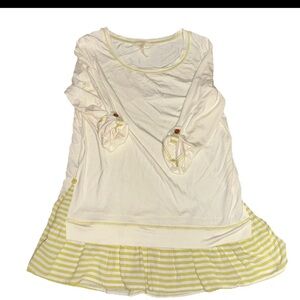 Matilda Jane Small Ventriloquist Tunic Top Cream Green Roll Tab Sleeves Layered